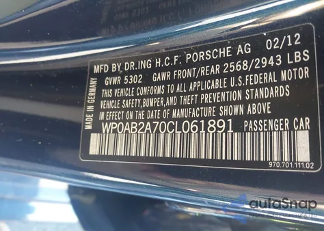 2012 Porsche Panamera S z USA, uszkodzony, nr VIN WP0AB2A70CL061891